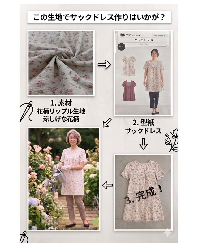 リップルプリント～肌に風が通る心地よさ～「ゆらり花日和」50㎝単位　col.チャコールブラック