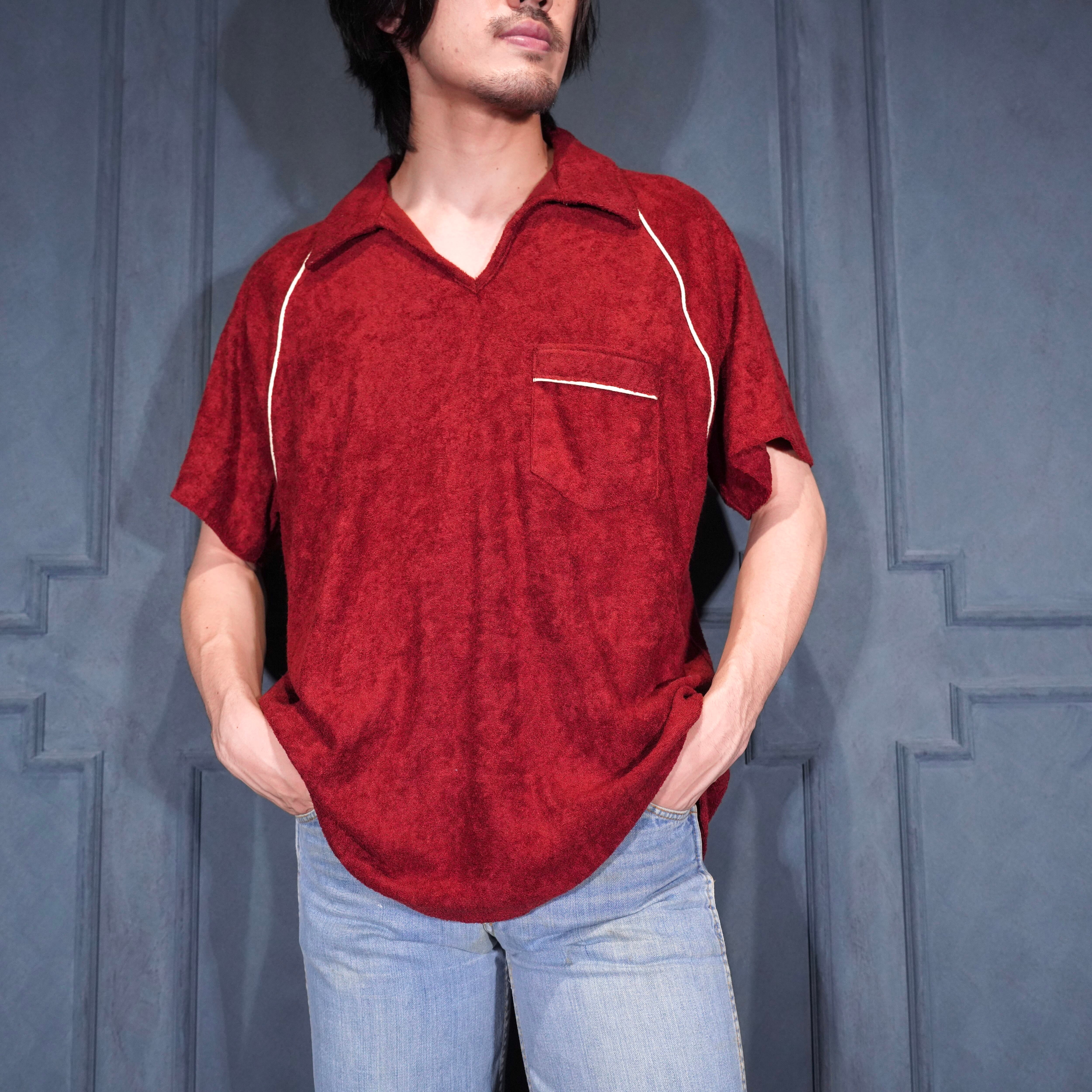 70s SEARS シアーズ　半袖　USA ビンテージ 70's USA VINTAGE SEARS sportswear PILE OPEN COLLAR DESIGN HALF