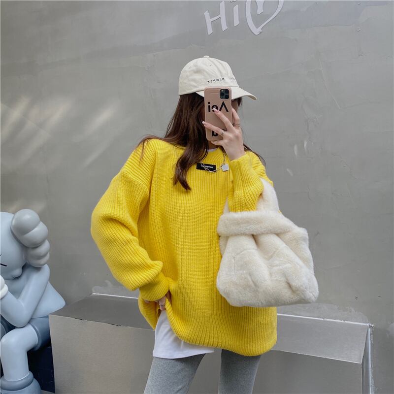 セーター ルーズスタイルオータムウィンタースタンダードトップス ピンク レトロ 秋物 冬物 ブラックストロベリース41010322738