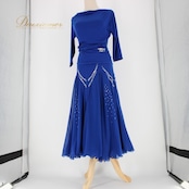 社交ダンス 衣装 スタンダード 上下セット ツーピース レッスンウェア パーティ衣装 青 ブルー系 ICHIOKU イチオク ラインストーン 上品 優雅 ボリューム 伸縮性 洗練 人気 おしゃれ フォーマル 上質 ダンスウェア 講習用 高級感 クラシック デザイン 高評価 ラインストーン装飾 体型カバー プレゼント パーティー用