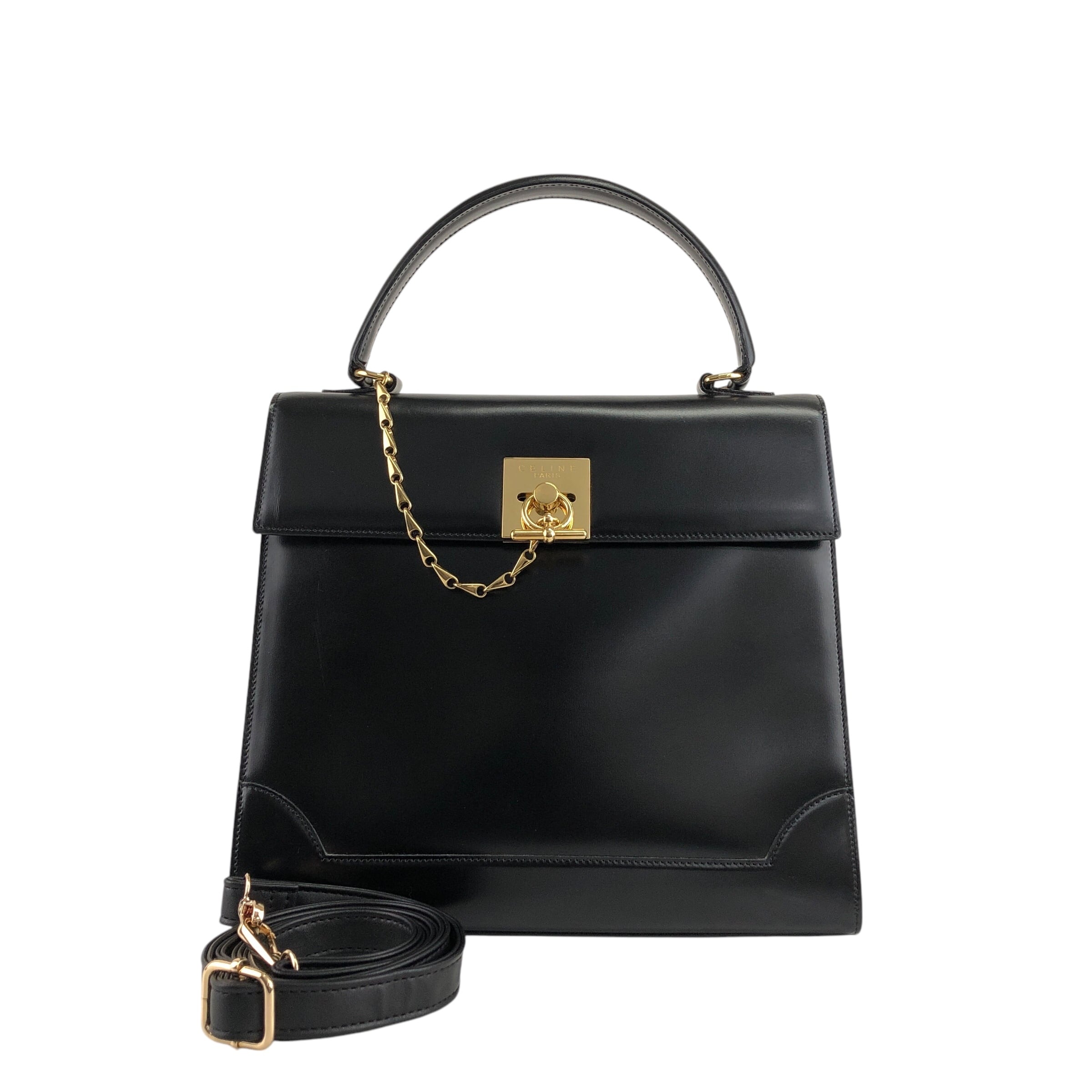 CELINE セリーヌ ハンドバッグ ブラック ガンチーニ チェーン レザー