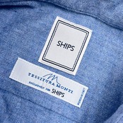 SHIPS シップス TESSITURA  MONTI ヘリンボーン ワイドカラー 長袖 シャツ L/ブルー メンズ