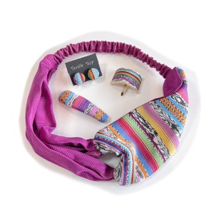 グアテマラ手織り hairband setーmulti color pink-1
