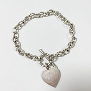 Old 925 Silver Chunky Chain Heart Tag Bracelet