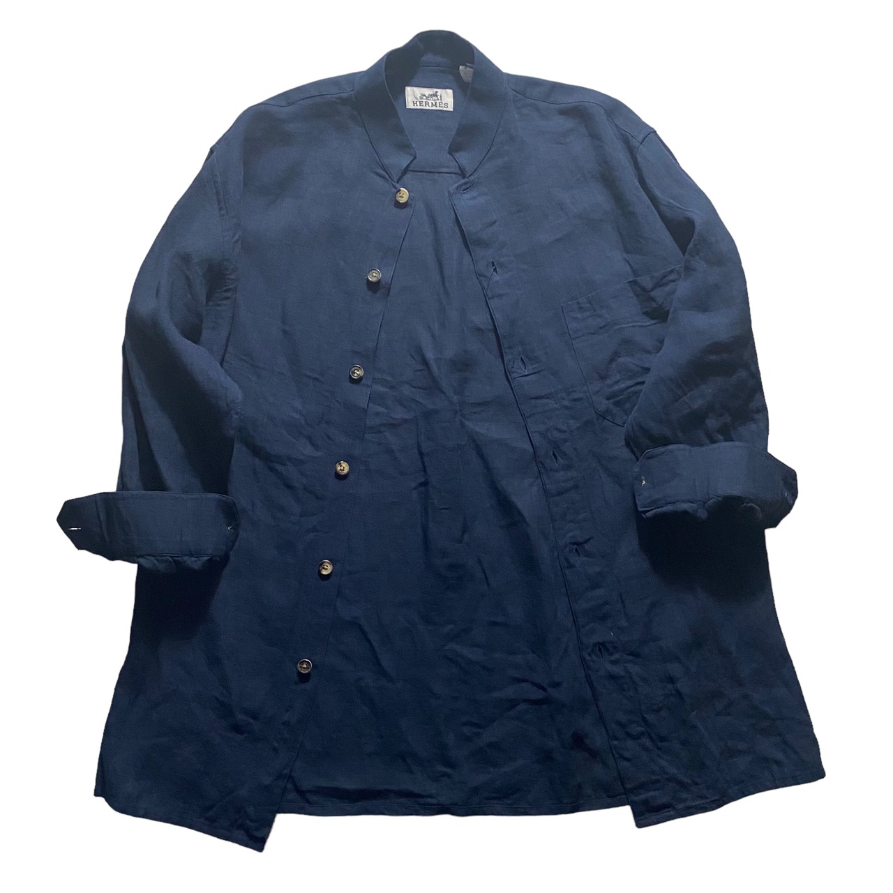 vintage HERMES band collar linen shirt jacket