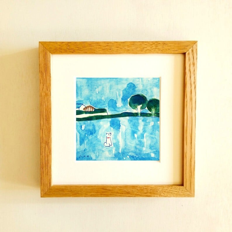 原画「一本道」※木製額縁入り（18㎝角）イラスト・水彩・インテリア