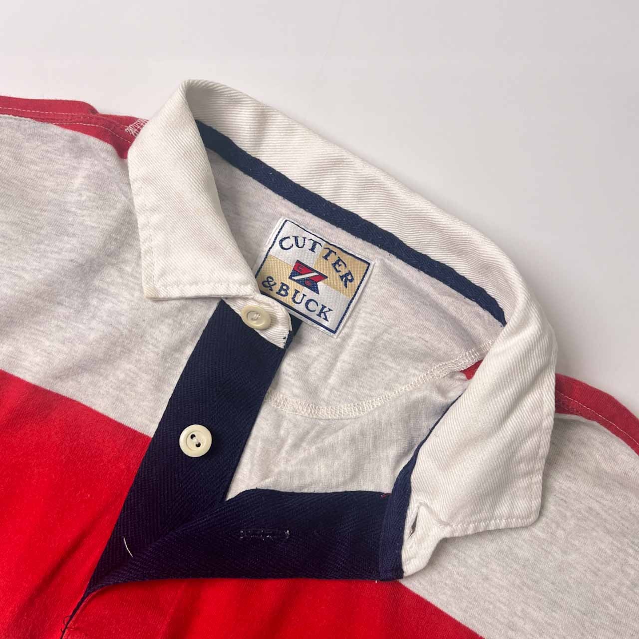 CUTTER&BUCK カッター&バック ボーダー 半袖 ポロシャツ L/ライトグレー×レッド メンズ ゴルフ 日登美