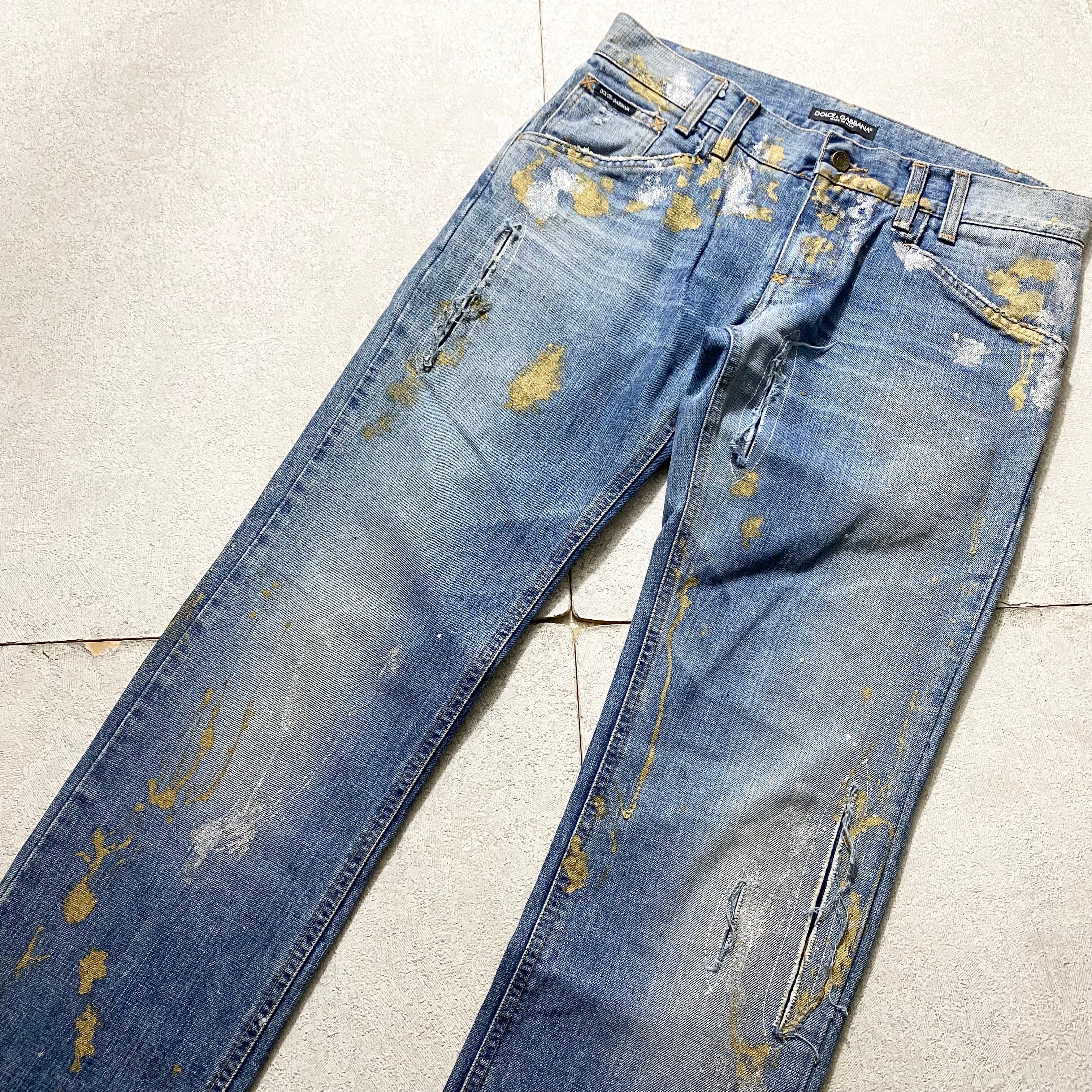 DOLCE&GABBANA gold×silver paint denim pants | NOIR ONLINE