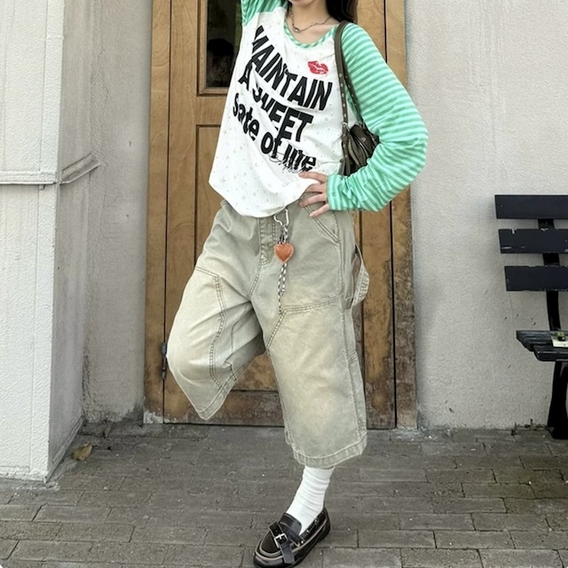 ボーダーラグランリッププリントロングスリーブTシャツ 2col R02471