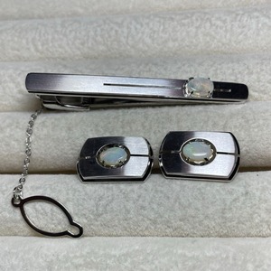 オパール　ネクタイピン　カフリンクス　セット