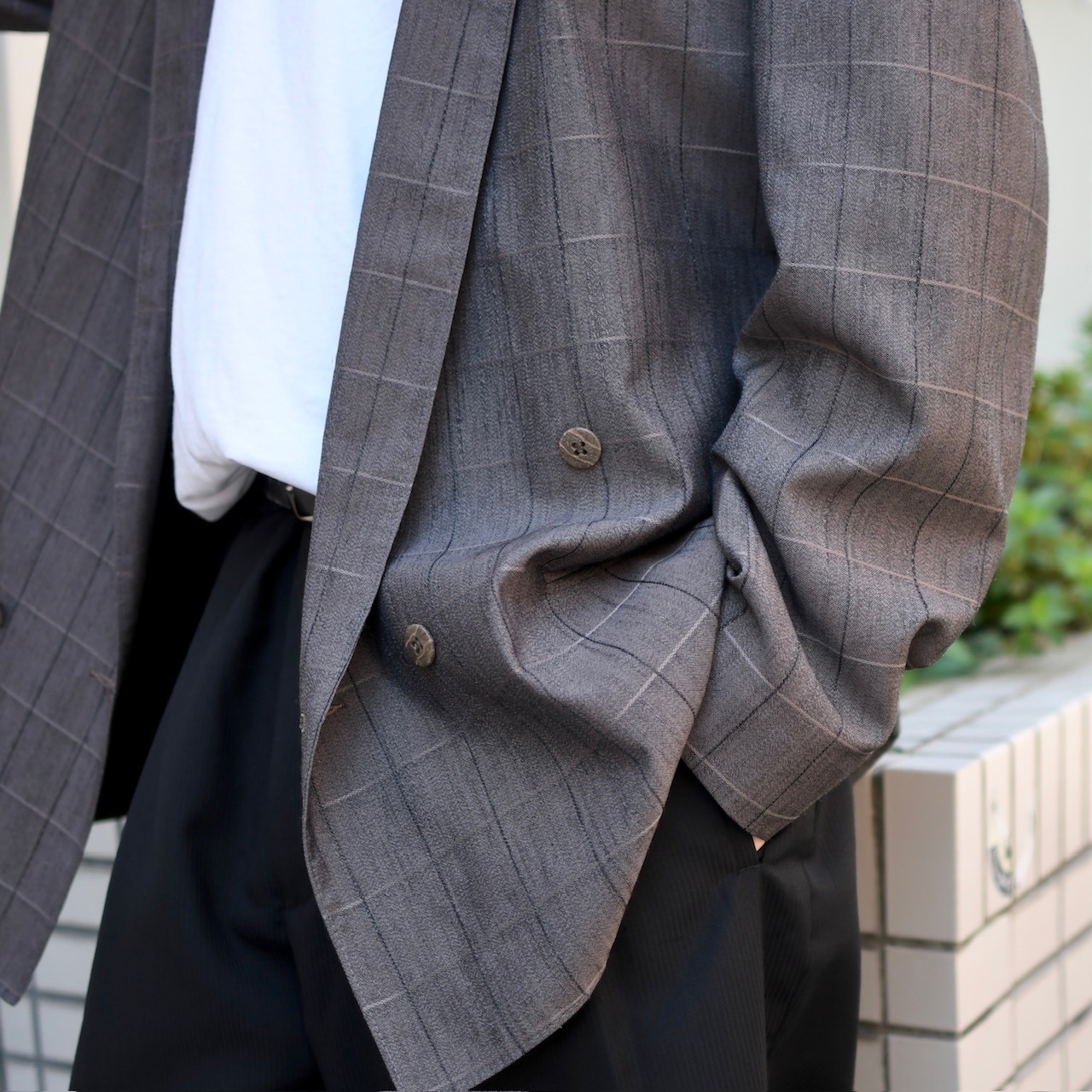 windowpane check double breasted tailored jacket