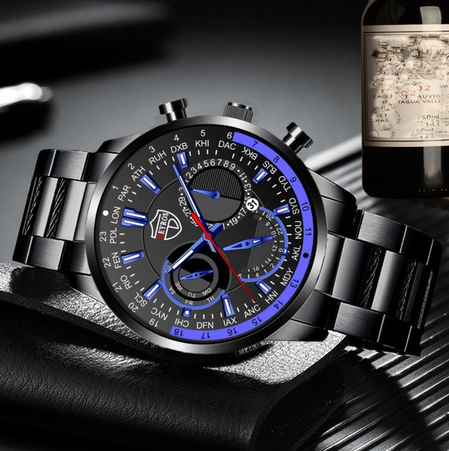 新品 DEYROS クロノグラフ ビジネス メンズ 腕時計 ブラック/パープル