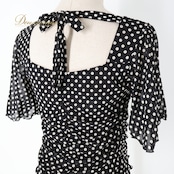 社交ダンス 衣装 トップス ブラウス ブラック系 チャコットロイヤルダンス Chacott ROYAL DANCE 日本製 黒 白 ドット柄 水玉 練習 レッスン 伸縮 ストレッチ かわいい ダンス衣装 イベント ステージ リボン ホワイト系