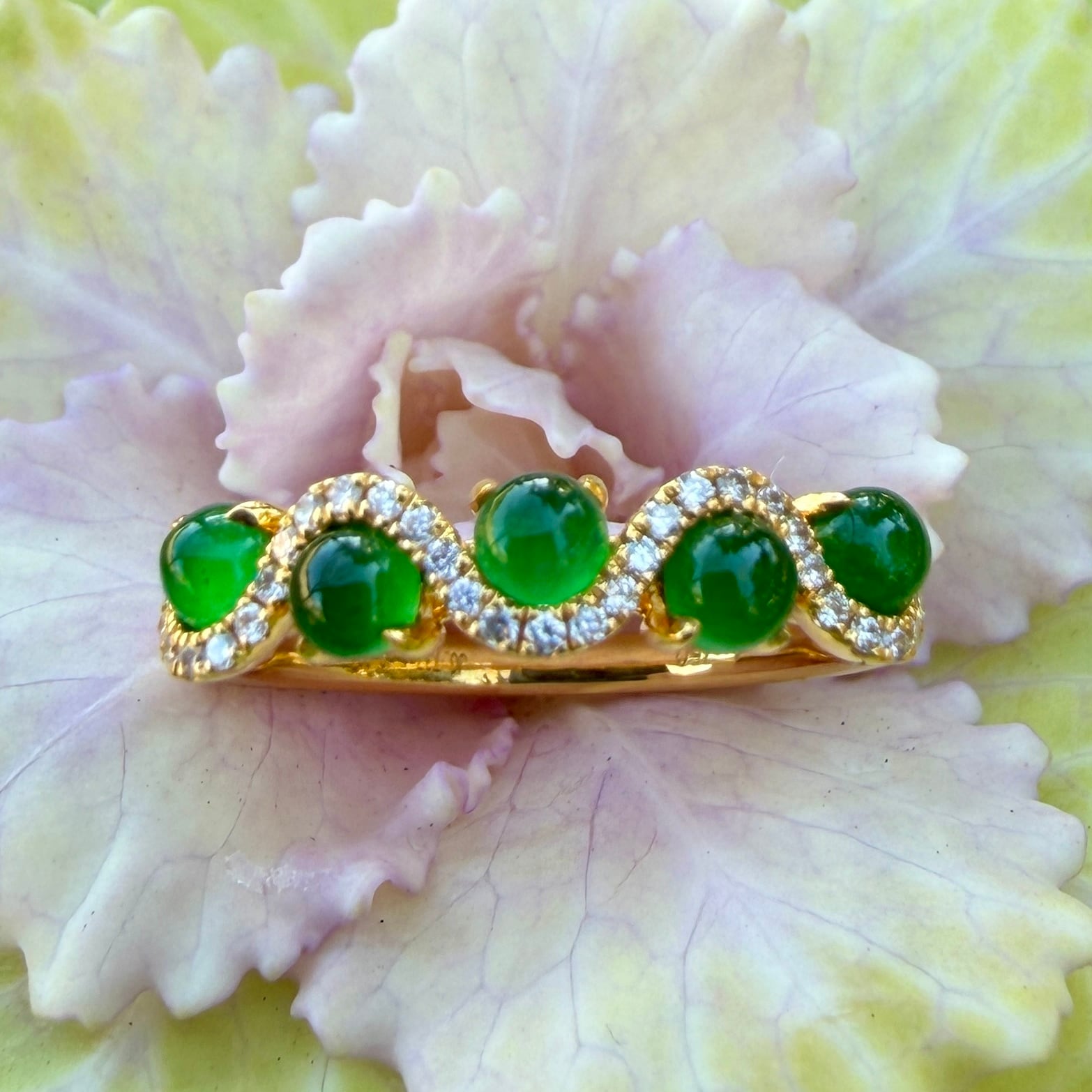 Jade & Diamond Gold Ring RC0010 | Victorian Box