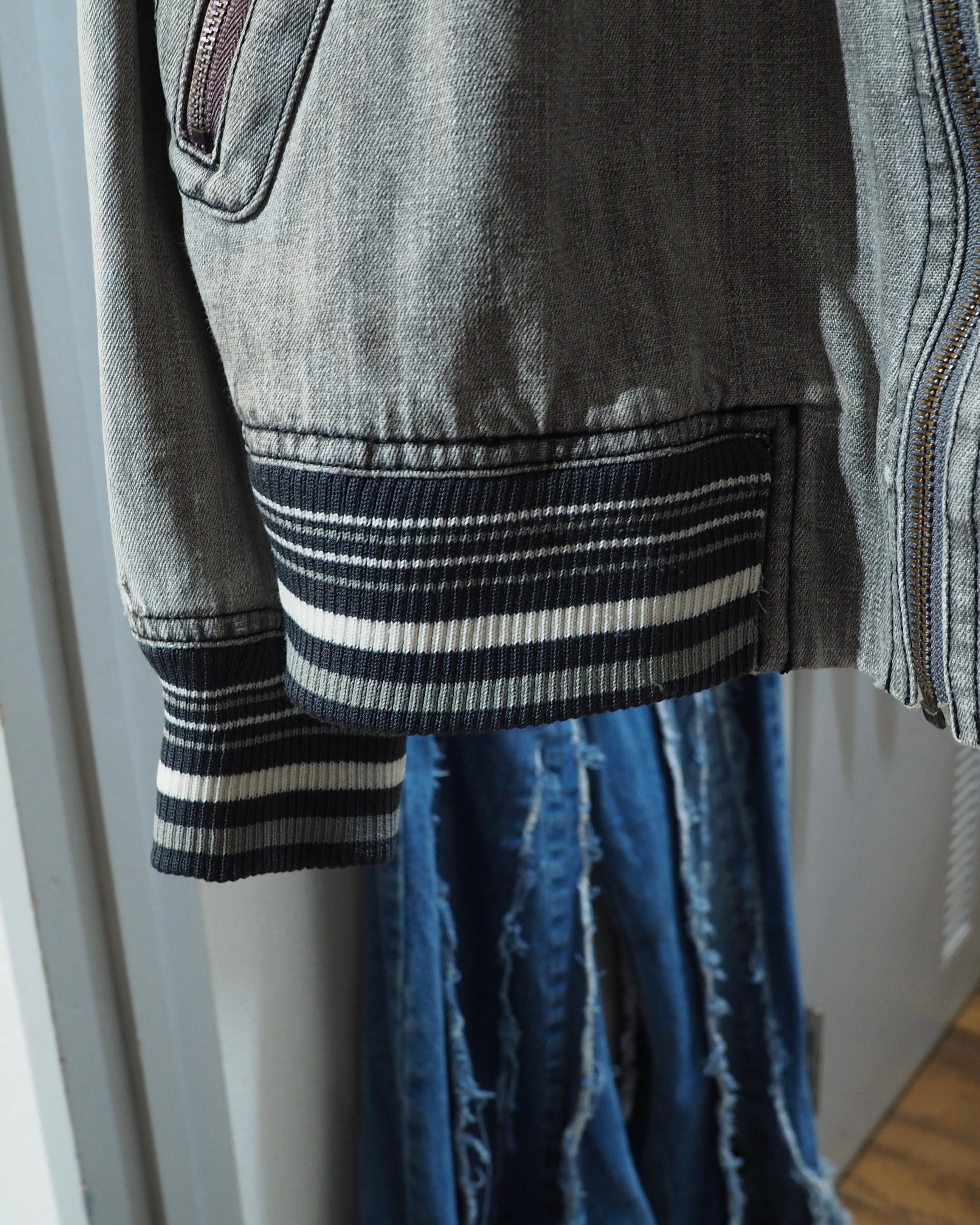 ” 退廃的 ” Good Fade Light ash Grey Color Denim Track jacket