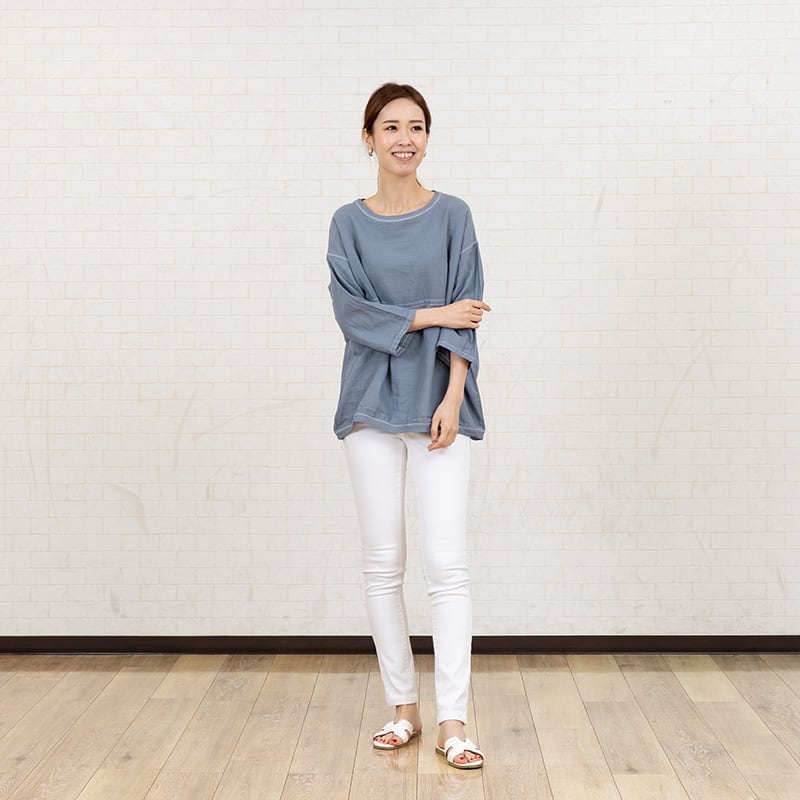 ガーゼ生地 7分袖Tシャツ（グレー） | 手作りガーゼ服専門店「SOSHIORI