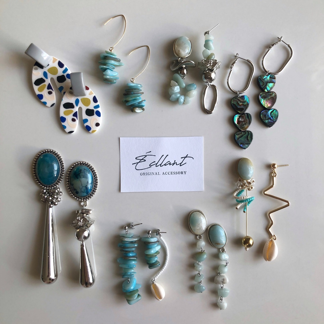 アマゾンナイト ×シルバー アシンメトリーピアス / イヤリング / サージカルステンレス