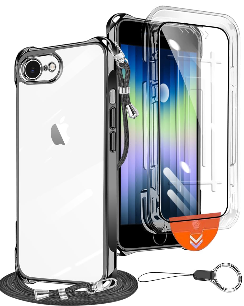 tuulaasii For iPhone 8/7/SE2/SE3 ケース クリア ショルダー TPU ショルダー ストラップ2枚付き HDフィルム付き
