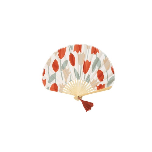 Wpc. 扇子 レディース メンズ ギフトボックス付き 携帯用 和柄 シンプル モダン 熱中症対策 浴衣 夏祭り プレゼント 母の日 敬老の日 W084 ブルーミングチューリップ(331)