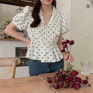 新作入荷、ドット柄半袖シャツ　A0990