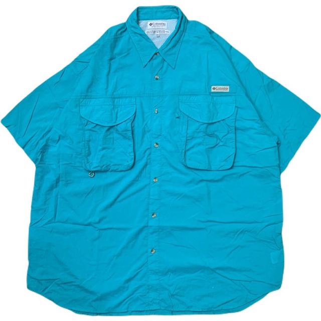 90s コロンビア　PFG 　フィッシングシャツ ビッグシャツ　水色　緑　　商品番号214
