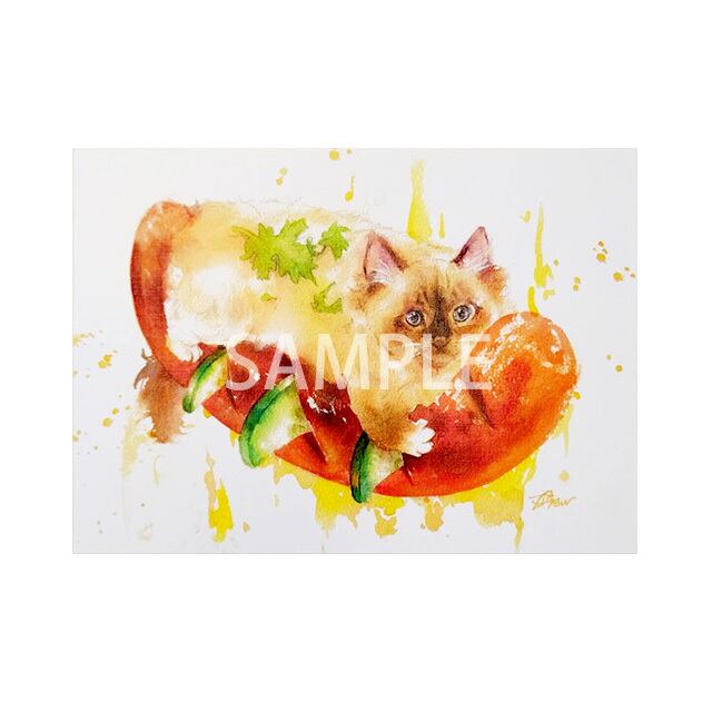 台湾ポストカード 水彩猫「大腸喵小腸」 | 猫式×台灣 台湾雑貨 猫雑貨