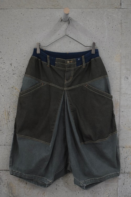 Denim-paneled harem pants