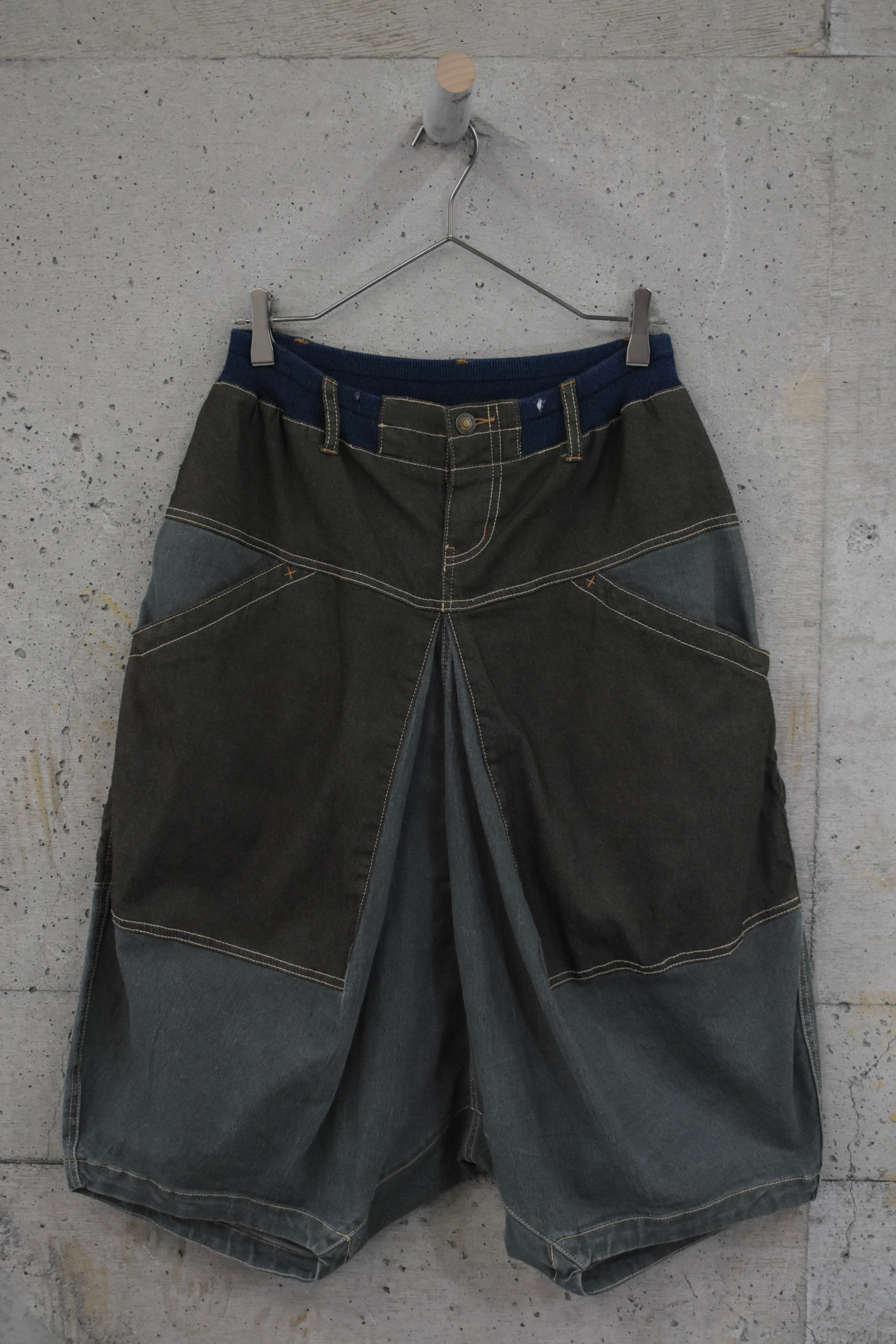 Denim-paneled harem pants
