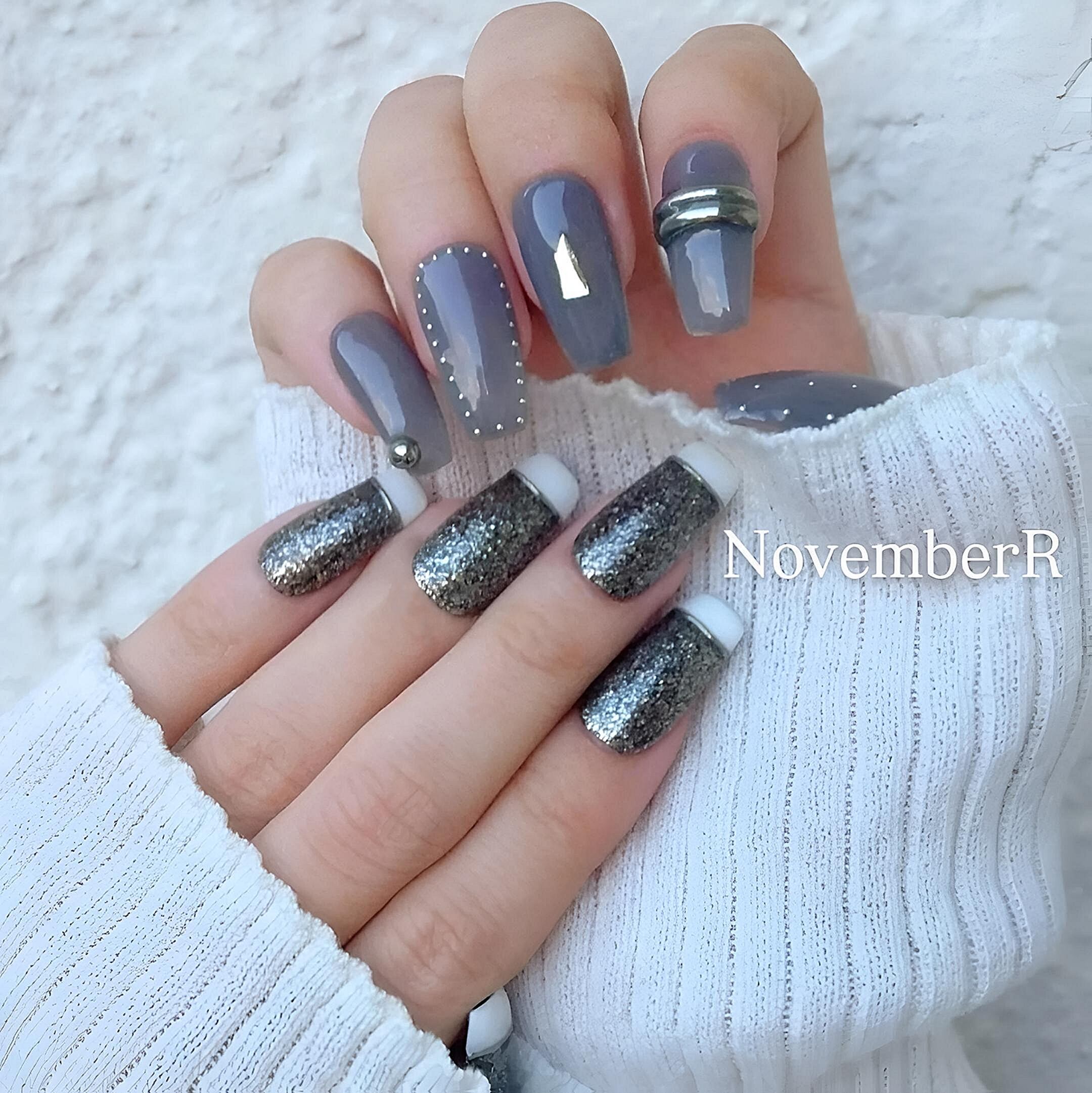 LA706☆モノクロアシメネイルチップ | NovemberR 〰️ネイルチップ販売〰️