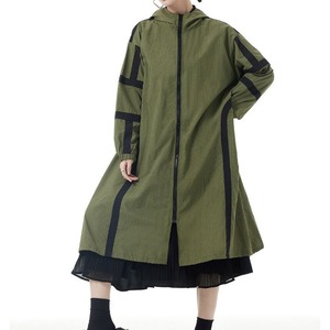 LINE TRIMMED HOODED A-LINE FULLZIP WINDBREAKER COAT 2colors M-14370