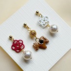 【3粒セット】結び梅とうま – 上品干支アクセサリー　午　ピアス　イヤリング　イヤーカフ　ネックレス変更可能