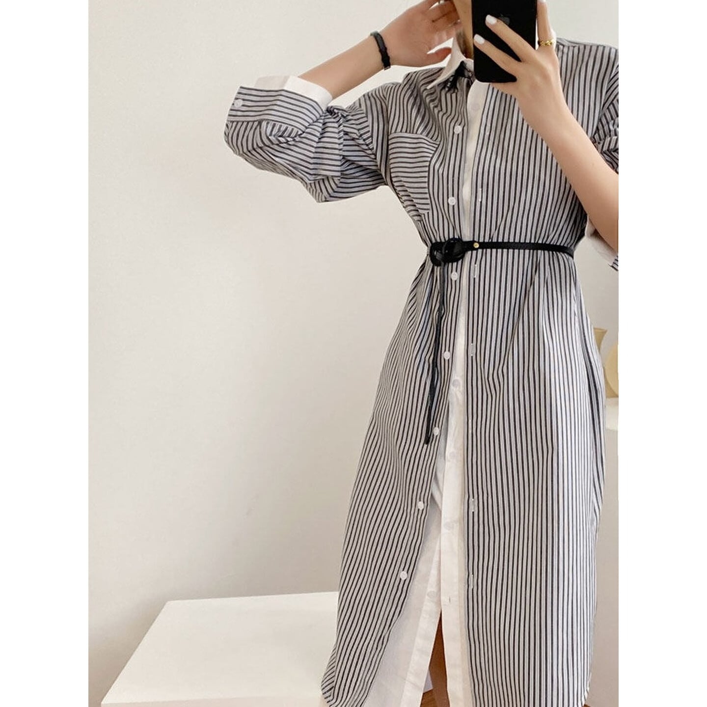 レイヤード風ストライプシャツワンピース RA3193