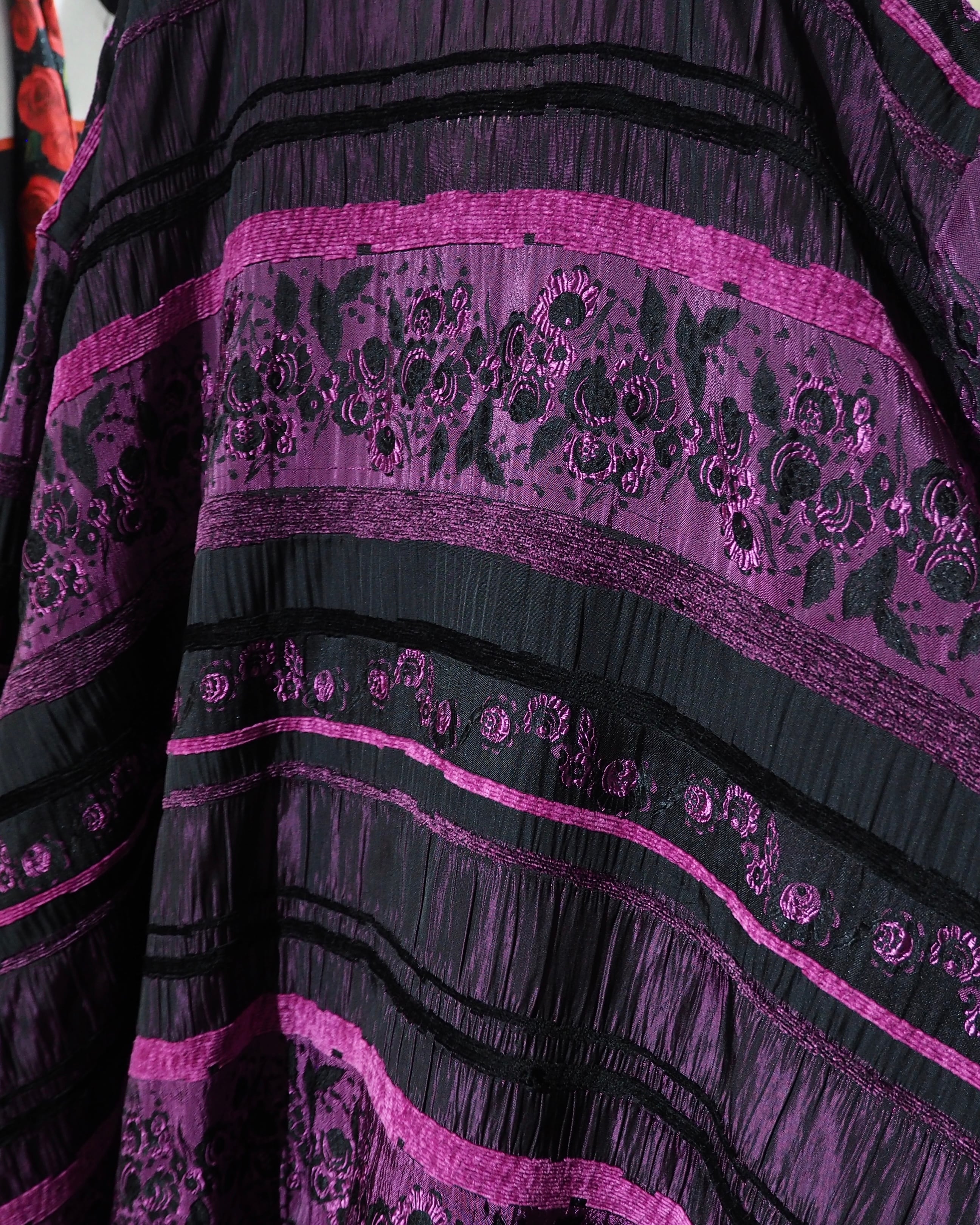 1990s Bewitching Dark purple velours × pleats Switching vintage loose jacket