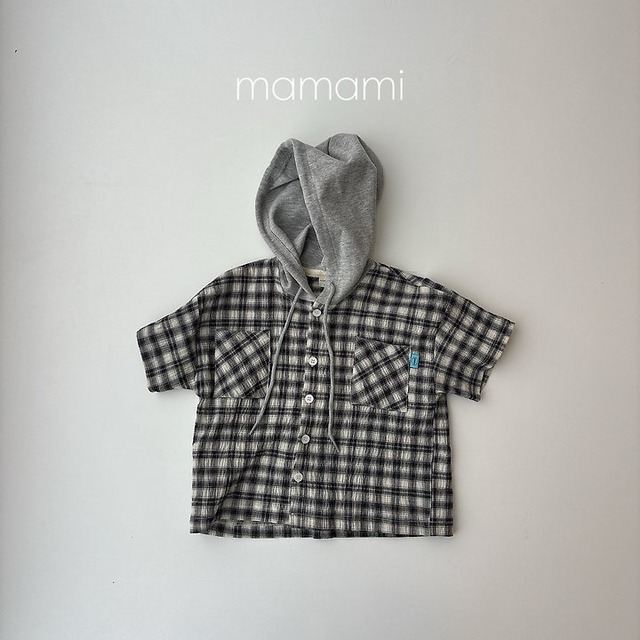 【取寄】mamami｜check hoodie｜チェックパーカー｜XS-JL｜kids&jr｜26 summer