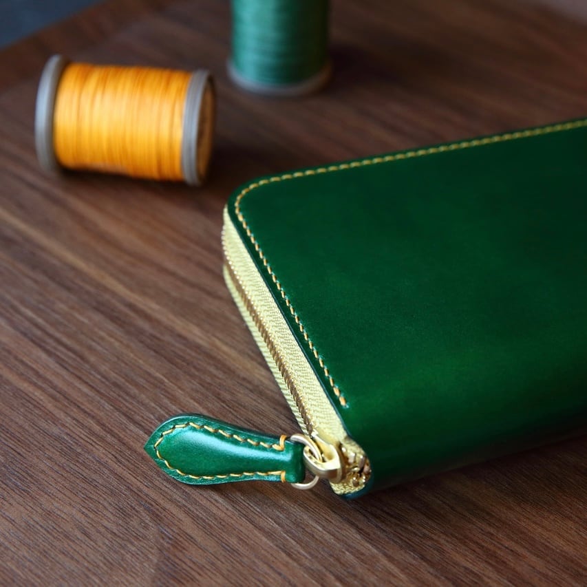 【受注製作個別オーダー】ラウンドジップロングウォレット TYPE-2〈コードバンアウター〉