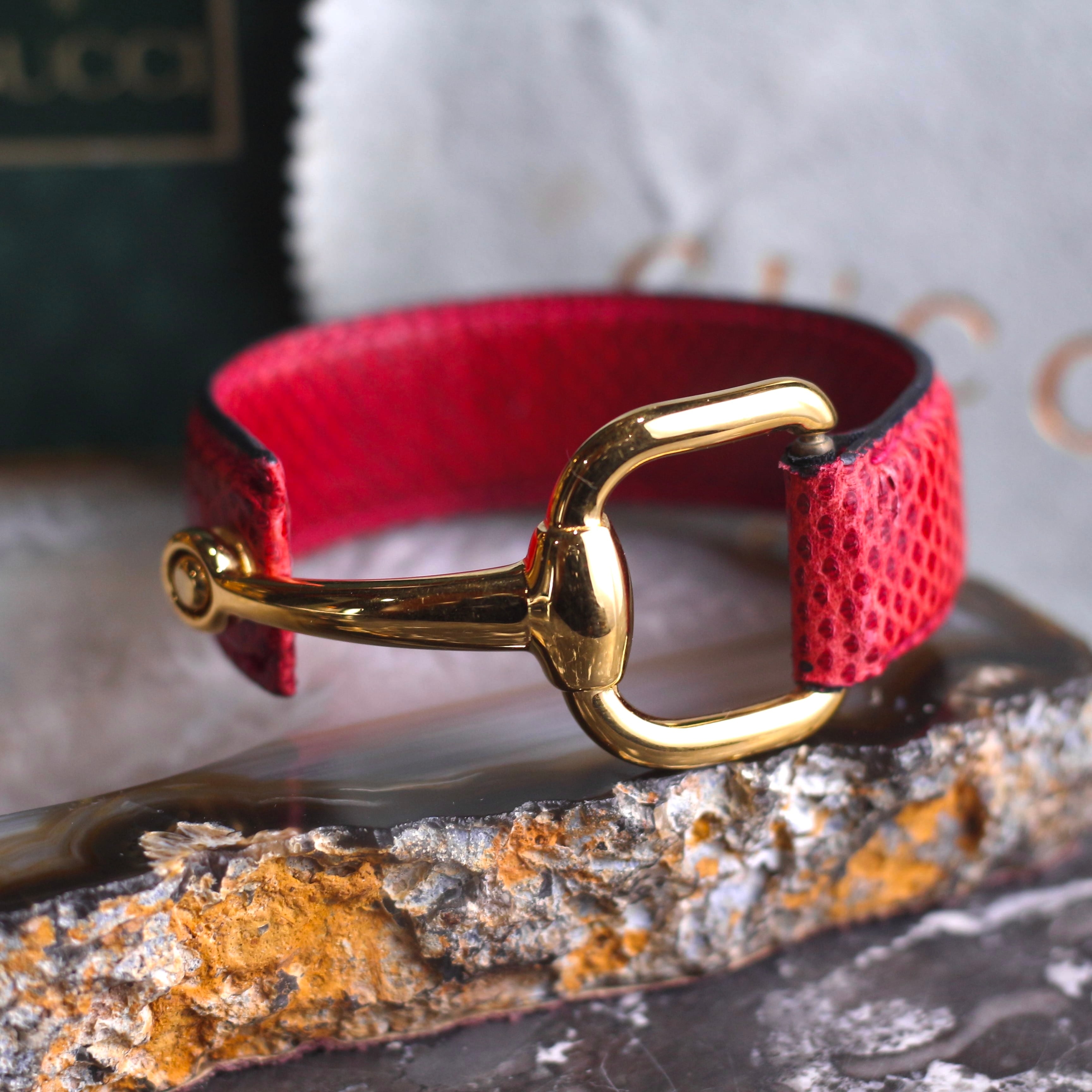 GUCCI HORSE BIT DESIGN METAL LEATHER BANGLE/グッチホースビット