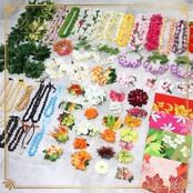 フラダンス 小物 まとめ売り 70点以上 セット レイ フラワーレイ ククイ クウペエ ネックレス シェルレイ パレオ イリマ 白 黄 緑 紫 赤 ピンク カラフル アクセサリー ヘアクリップ ヘアアクセサリー タヒチアン ホワイト系 レッド系 ピンク系