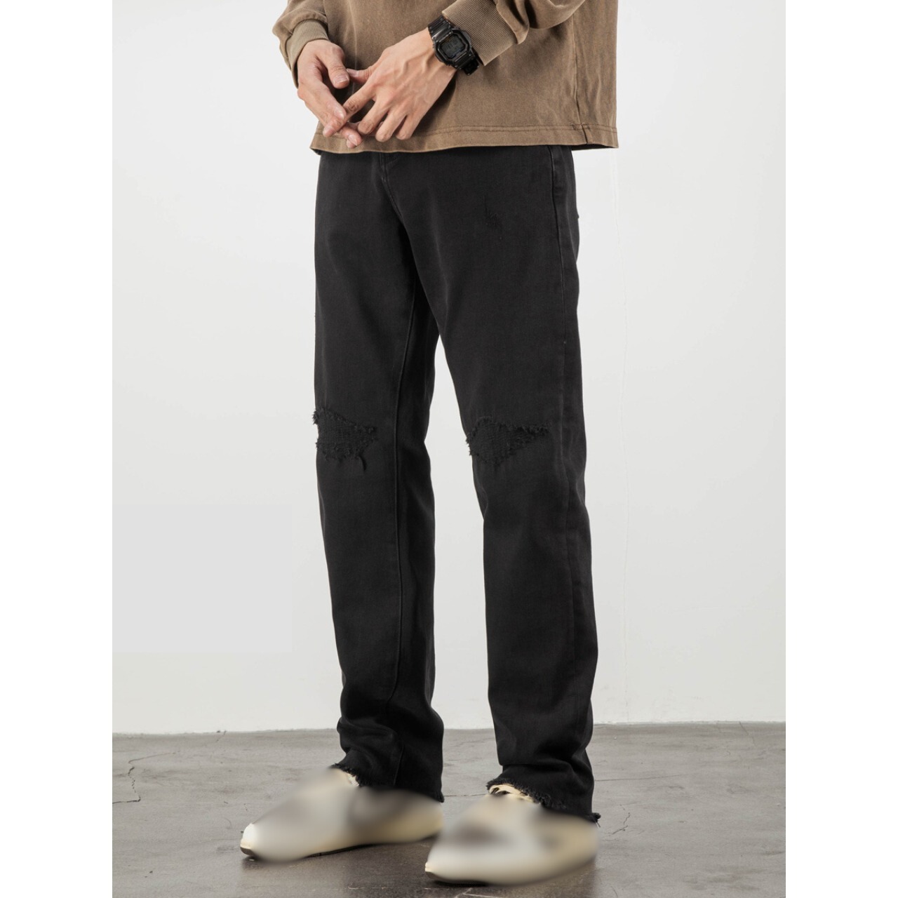 テーパードスタイル  ブラックデニムパンツ af0021