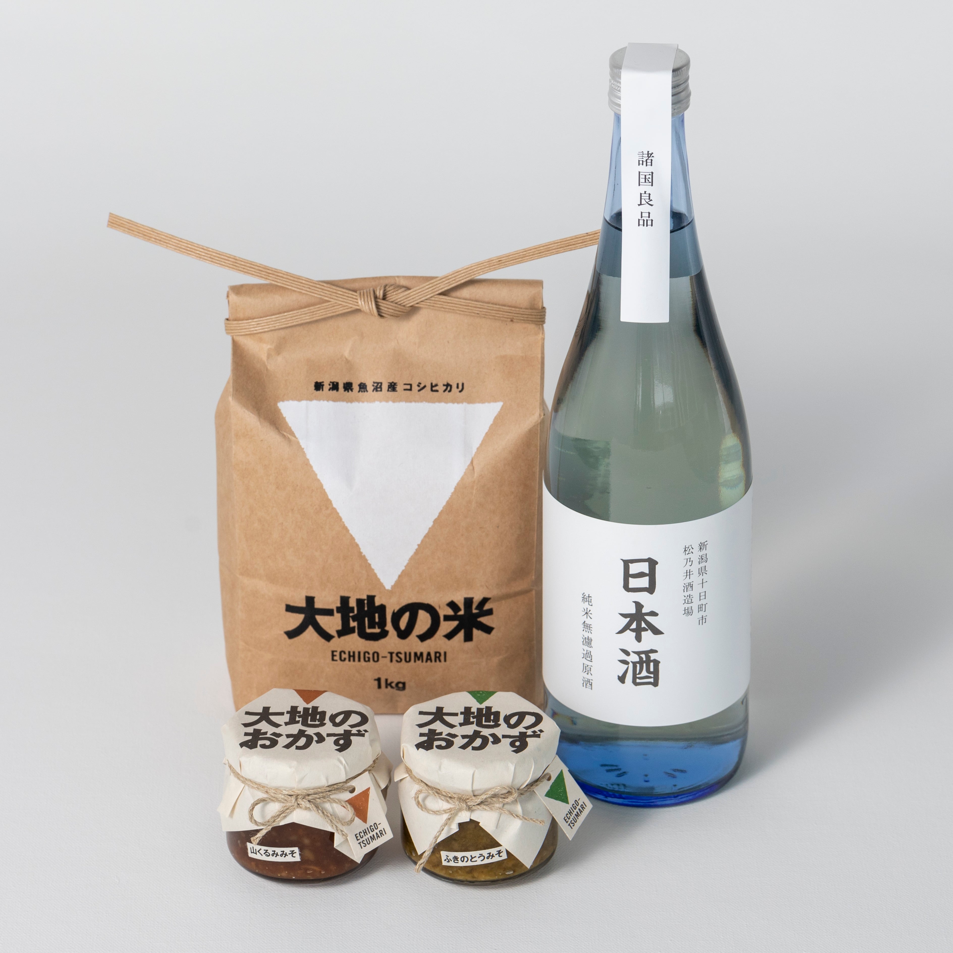 純米無濾過原酒　online　大地の米1㎏・大地のおかず2種・日本酒　Tsumari　Set　Echigo　Gift　ギフトセット　shop