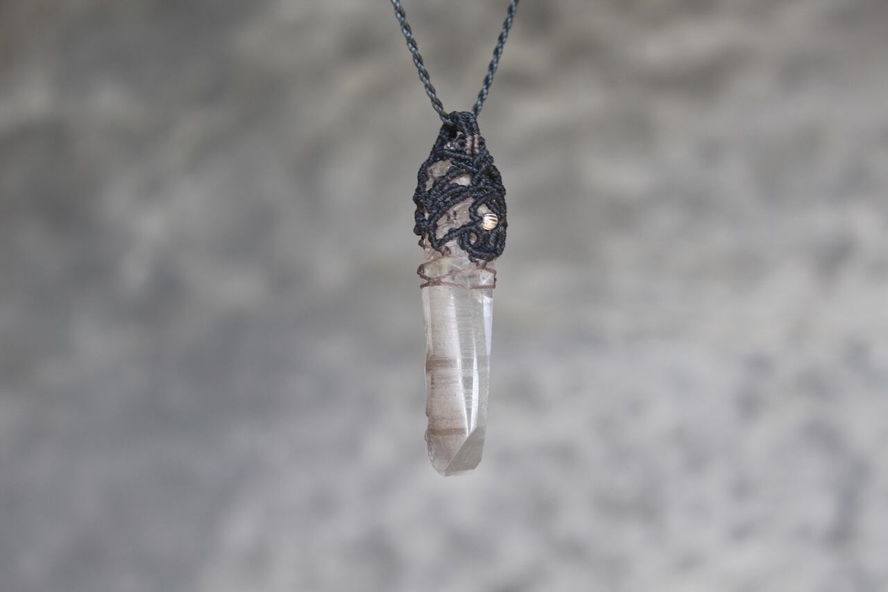 Lemurian Seed  Crystal  micro macrame reversible pendant