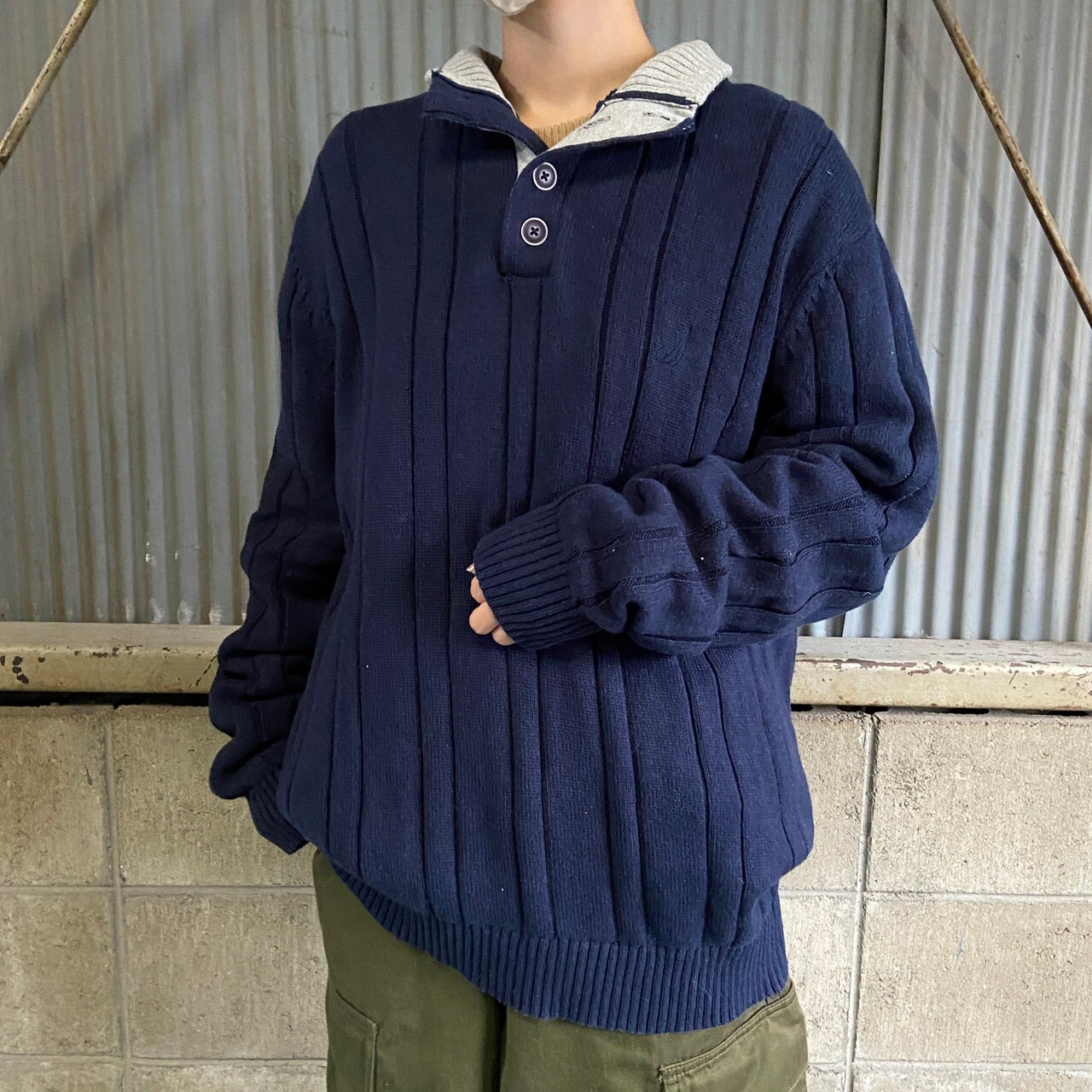 NAUTICA ノーティカ ハーフボタン コットンニットセーター メンズL 