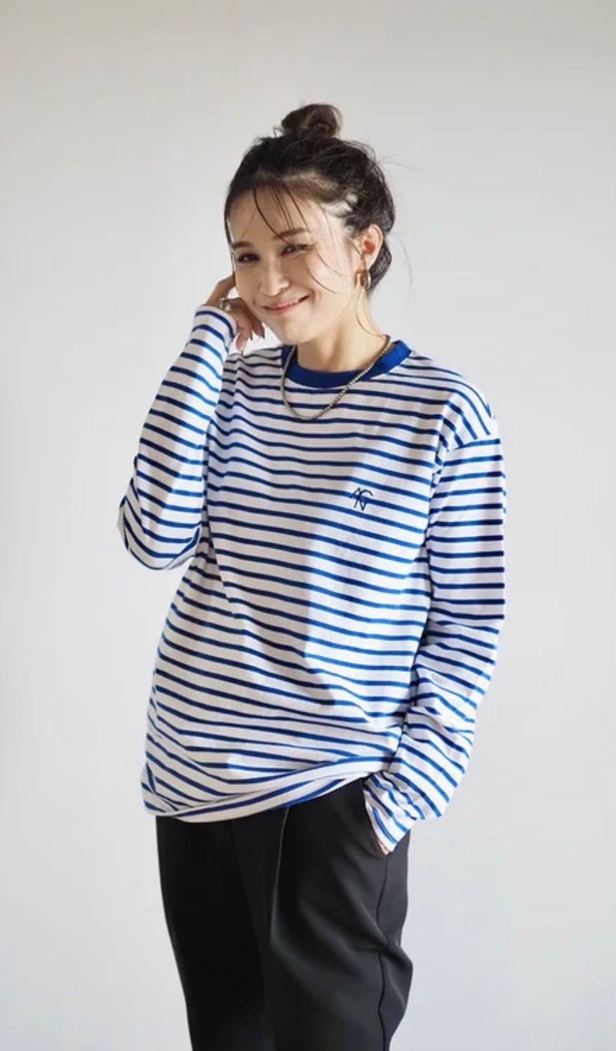 アニーカ ANIECA ボーダー ロングスリーブ トップス ネイビー 長袖 ANIECA 】ボーダーコクーンロングスリーブTシャツ | valance 福井