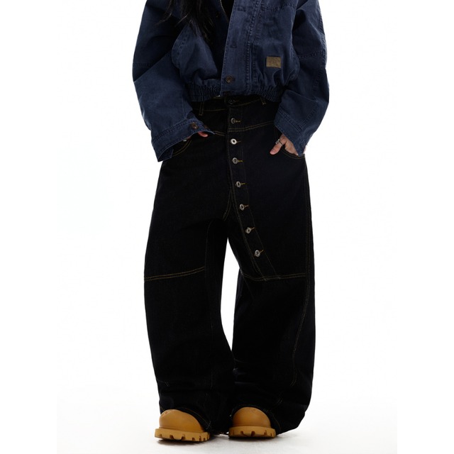 asymmetrical button denim　アシンメトリーボタンデニム　J1584