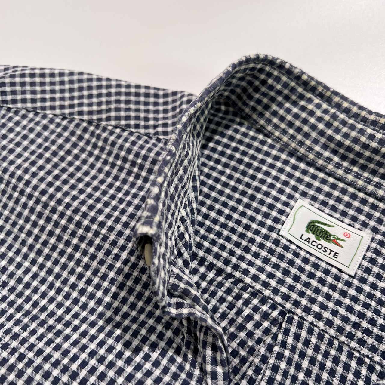 80s LACOSTE ラコステ ギンガムチェック BD 半袖シャツ サイズ 5 /ネイビー×ホワイト/大沢商会/ビンテージ
