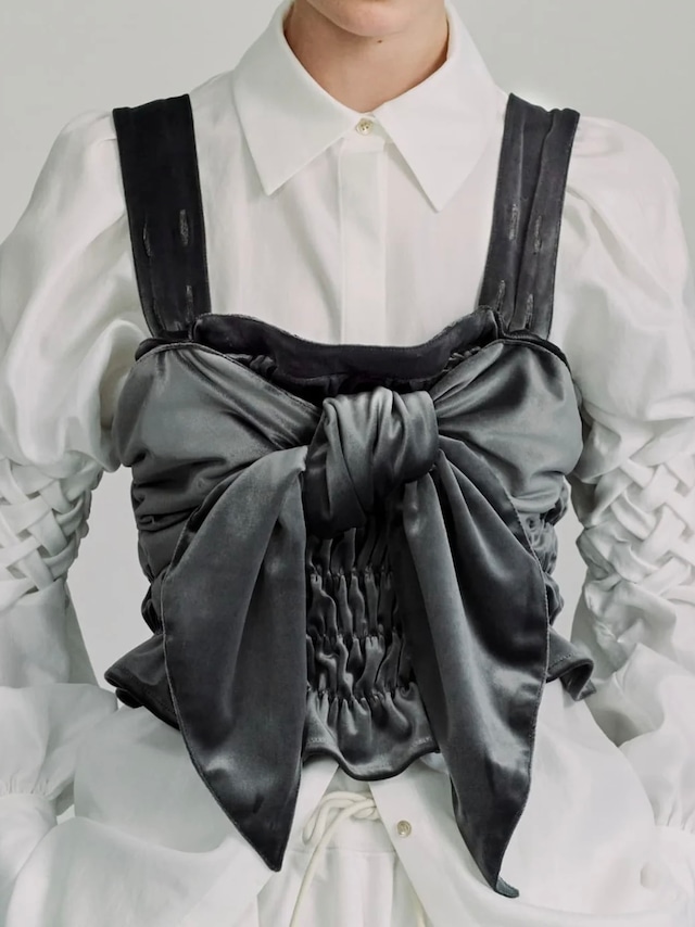 【25AW】Create Clair クリエイトクレイル / SHIRRING RIBBON BUSTIER - GRAY-VELOR / リボンビスチェ