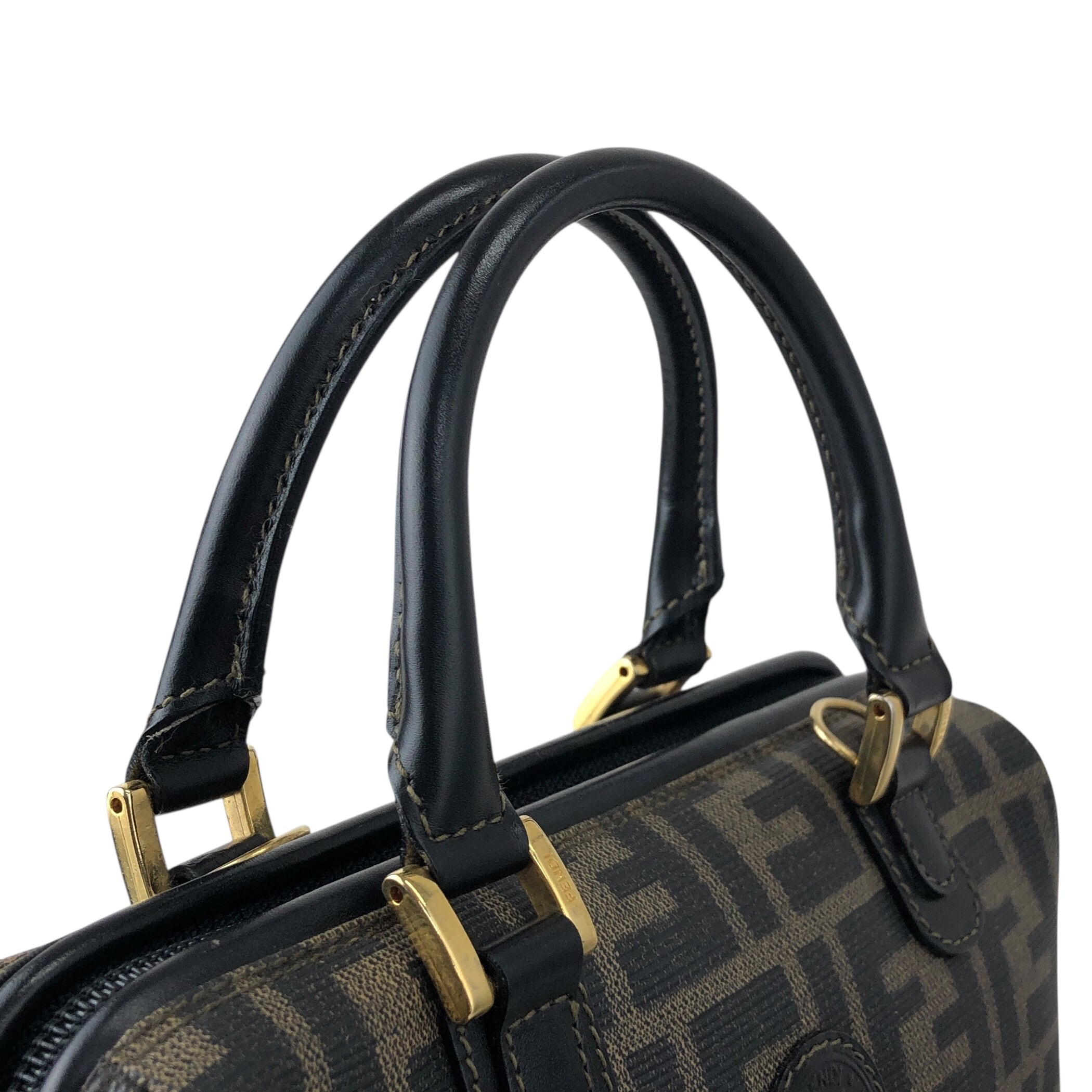 Fendi FFロゴハンドバッグ ブラウン/ブラックビンテージ Fendi FFロゴハンドバッグ ブラウン/ブラックビンテージ FENDI