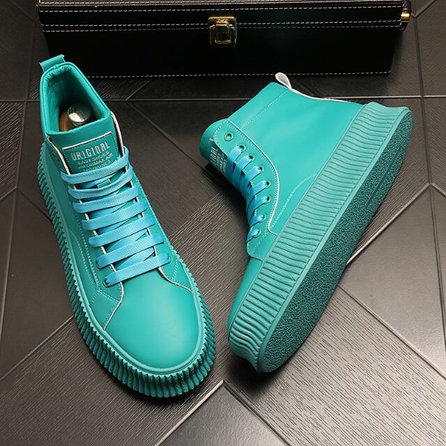 【予約販売】ブーツ 革靴 レザーシューズ メンズ グリーン 編み上げホワイト ハイカット レースアップ シューズ 靴 厚底 お洒落 カジュアル シック 24cm/24.5cm/25cm/25.5cm/26cm/26.5cm