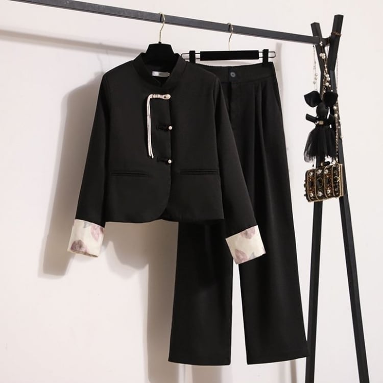 チャイナボタンジャケット&ワイドストレートパンツ セットアップ 2カラー YS00004