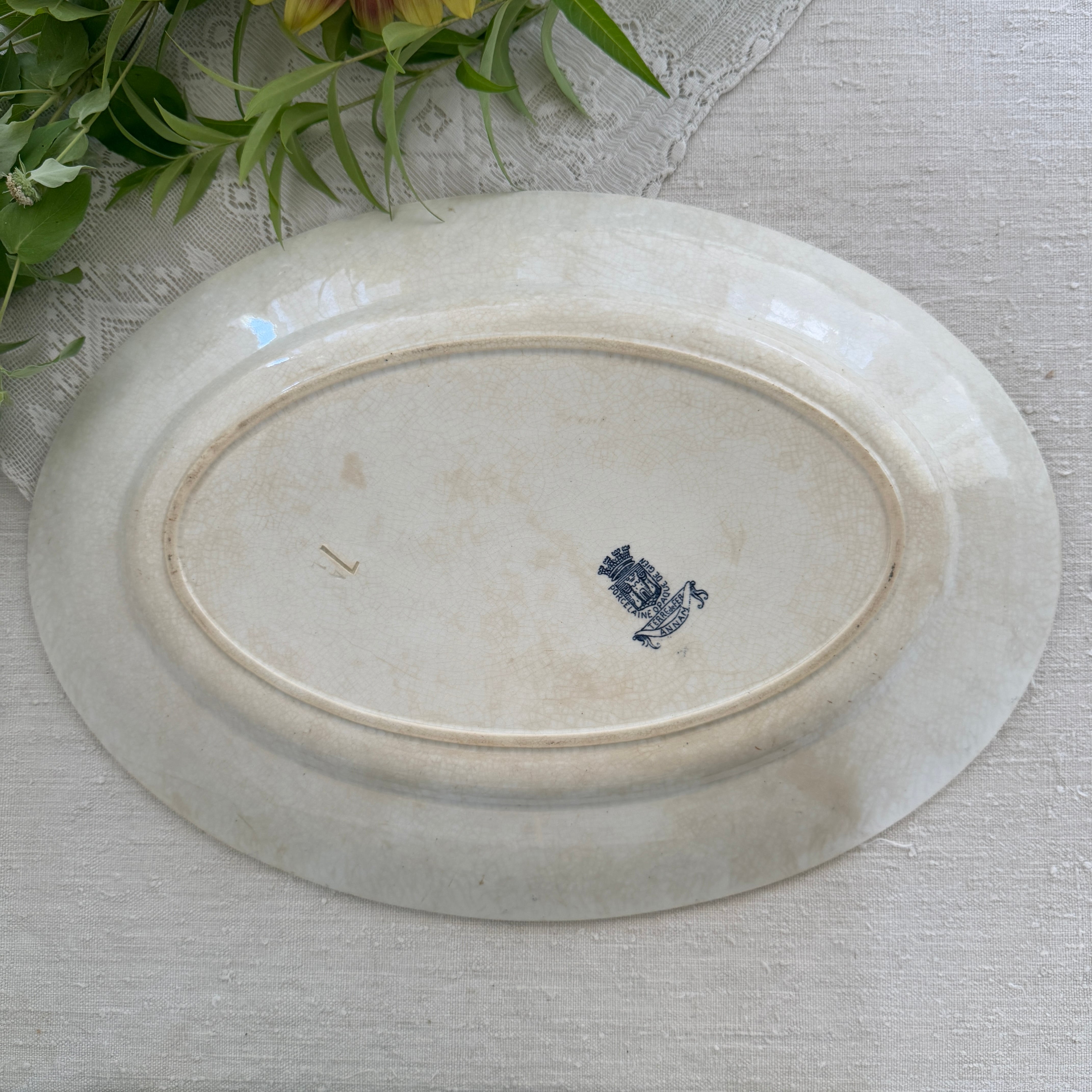 French Large Oval Plate By Gien/フランスジアン窯の大きなオーバル