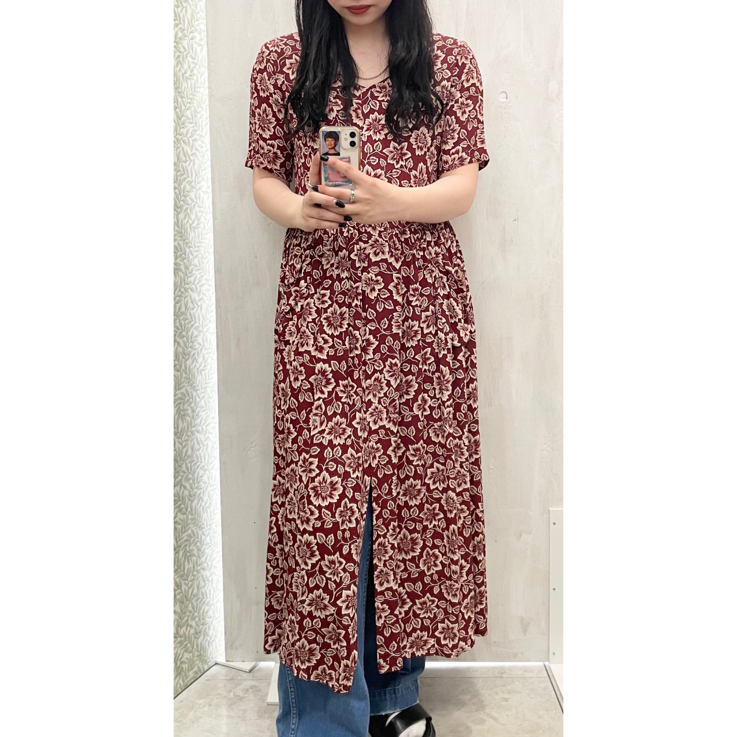 vintage/onepiece/flower/Bordeaux/long/ビンテージ/ヴィンテージ